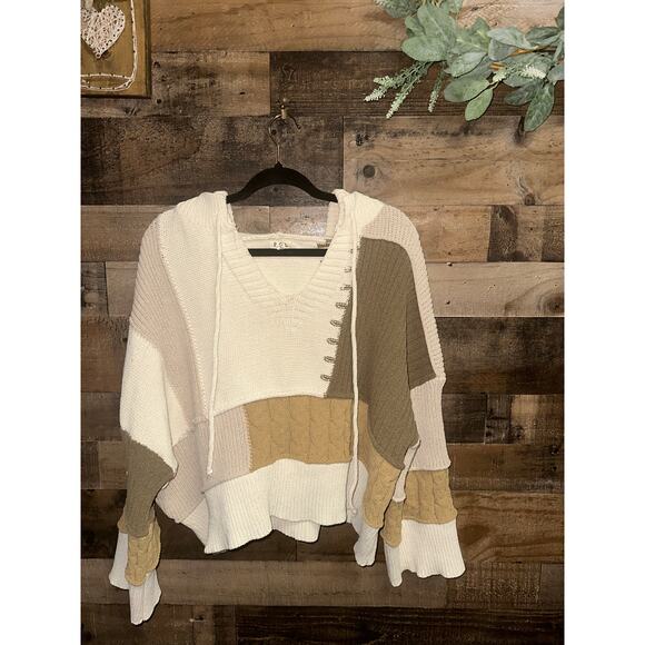 Pol Sweaters - POL Patchwork Knit Oversized Hoodie Sweater Size S
